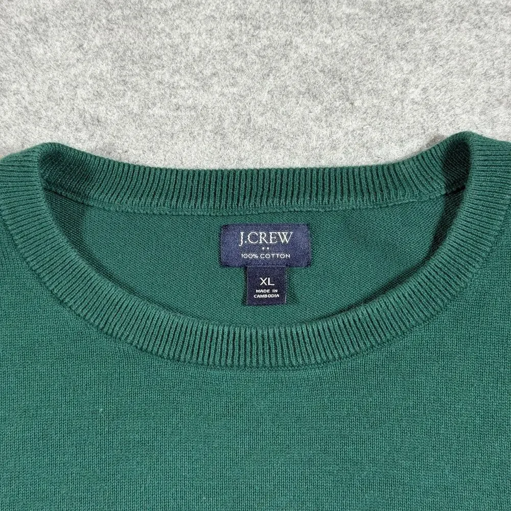 J. Crew Sweater Mens XL Green Crew Neck Cotton Knit Pullover Preppy Casual